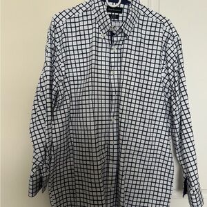 Paul Frederick White Navy Windowpane Grid Dress Shirt 17.5 x 33 Classic Fit
